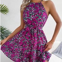 INS Style Spring Summer Leisure Ruffle Edge Flare Floral Dress Holiday Dress