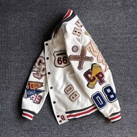 Clothing heavy industry embroidered leather jacket casual short jacket baseball jacket PU leather short jacket loose top ins trend