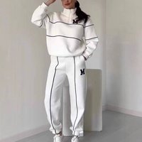 Autumn Winter Fashion Letter Print Sweatshirt Set Casual Zipper Half Open Collar Long sleeve Top + Sweatpants Two piece Suit