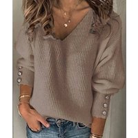 Women's Clothing White V-neck Loose T-shirt With Plain V-neck Knitted Top