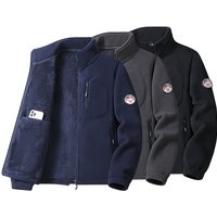 Men's Fleece Stand Collar Jacket, Windproof & Water-Resistant Zip-Up Winter Coat With Thick Polar Fleece Lining, Multi-Pocket Outdoor Sportswear