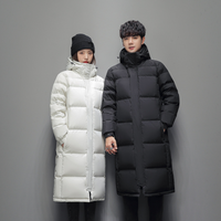 Men's Clothing cotton jacket men's long couple's wear thick warm hooded men and women's same style white duck cotton jacket