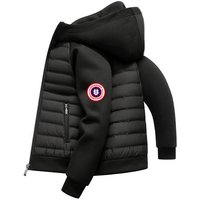 Stylish Lightweight Puffer Jacket For Men – Slim-Fit Hooded Coat With Color Blocking (Black/Grey)