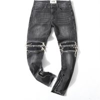 Spring Autumn 2027 Fashion European USA High Street Hip Hop Vintage Jeans Mid Waist Broken Hole Leg Zipper Straight Type Washed Denim Pants S