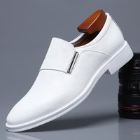 Men's Dress Shoes Men's British Leather Pointed Youth Leather Shoes White Shoes Single Shoes