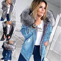 Plus Denim Jacket Faux Fur Hood – Oversized Streetwear Coat S