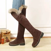 Warm Snow Winter Fur Plush Knee High Casual Low Rubber Boots Long Shoes