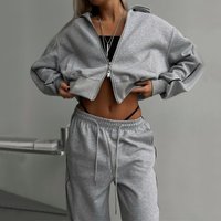 Trendy Streetwear Suit Set Long Sleeve Blazer & Cropped Pants Zip Detail 