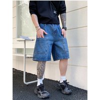 Clothing Summer Workwear Jeans Loose Straight Leg Mid Length Shorts Retro Washed Style Casual Mid Length Shorts