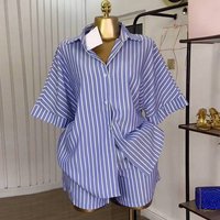 Striped Long Sleeved Shirt Casual Suit Waist Belt European American Style Lapel Fashion Summer