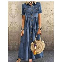 denim style long button distressed dress