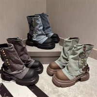 P9 Martin Boots Denim Short Boots Rivets Hot Style Two piece Boots Thick Soles Heightening Boots Small People