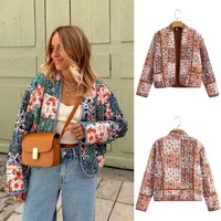 Summer Street Fashion Printed V Neck Cotton Blend Jacket Casual Elegant Outerwear 