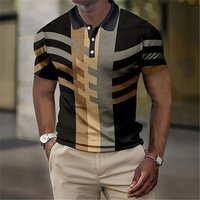 Unbeatable Quality New Striped Printed Top For Men's Polo Shirt With Short Sleeves And A Lapel Collar