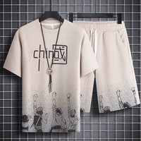 Waffle Short Sleeve T Shirt Summer Thin Trendy Loose Shorts Casual Versatile Sports Set