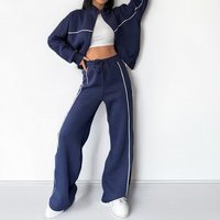 Women’s Sports Suit Fashion Casual Age-Reducing Stylish Zipper Sweatshirt Wide-Leg Pants Two-Piece Set