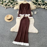 Inspired Knit Two-Piece Set – Elegant V-Neck Top & Bodycon Skirt (One Size, 4 Colors)