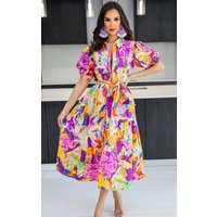 Women's print long skirt shirt style pastoral dress