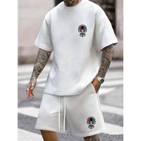 Jacquard Casual Sportswear Two Piece Set – Summer Essential Two Piece Jacquard Set Short Sleeved T Shirt + Shorts