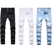 Stretch Ripped Jeans Slim Fit Distressed Denim Pants & 