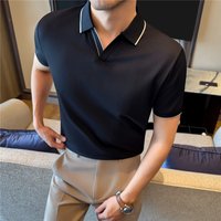 Seagull Collar Short Sleeve Polo Shirt Textured Breathable Summer T Shirt Side Slits