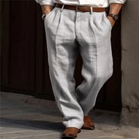 Man's clothing Men's linen trousers double pleated front bag straight cylinder solid color comfortable breathable casual daily fashion