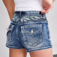 Cross Border Denim Shorts Slim Embroidery Fashion Denim Hot Pants All Match Style