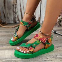 Women’s Shoes Large Size Thick Soled Sandals For Women Summer New Thick Soled Color Matching Velcro Ethnic Style Beach Sandals