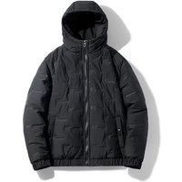 Men's Winter Hooded Puffer Jacket - Lightweight Warm Coat With Stylish Ribbed Hem, Zip Closure & Side Pockets (Black, Bean Grey, Khaki)