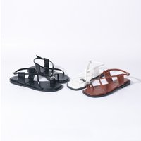 Women's Metallic Toe Ring Flat Sandals - Breathable PU Strappy Roman Gladiator Shoes For Casual & Vacation Wear