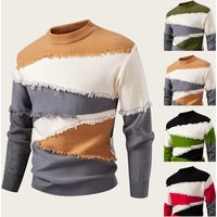  Semi Turtle Neck Sweater Block Knit Pullover Thick Warm Fabric Casual Loose Fit & 