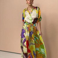 Clothing temperament commuting fashion printed satin casual suit