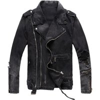 Men's Clothing Punk Style Motorcycle Jacket Men's Ripped Casual Versatile Slim Black Denim Jacket Youth Autumn And Winter 403