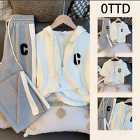 Women's Clothing women's spring clothing fashion age reducing sweater slightly fat girl mm slimming meat covering casual sports two piece suit pants