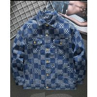 Men's Clothing Spring And Autumn High End Design Personality Jacquard Plaid Loose Plus Size Coat Denim Jacket Men