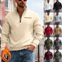  Fleece Lined Heavyweight Half Zip Sweatshirt Winter Thermal Pullover Stand Collar & Contrast Trim Outdoor Sportswear