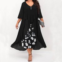 Chiffon Spliced Fake Two Piece Irregular Mid Sleeve Plus Dresses
