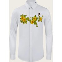 Men's Camellia & Honeycomb Print Shirt – Premium Long Sleeve, Wrinkle-Free & Breathable (M-XXXXL)