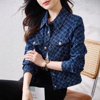  Jacquard Denim Jacket Oversized Boyfriend Style Polo Collar Short Coat – Fall Essential