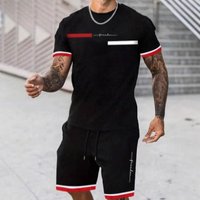 Clothing Fashion Trend Design Short Sleeved T Shirt Shorts Print Suit Two Piece Set