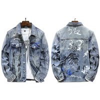 Men's Clothing versatile men's jackets high trendy brand graffiti print fitted denim jacket