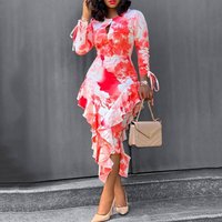 autumn winter commuter print ruffled hip one step dress