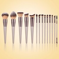 Makeup Brushes & Tools 10/14pcs/set Champagne Makeup Brush Set – Professional Wooden Handle Cosmetics Tools (Luxury & Complete)