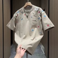 Vintage Floral Embroidered T Shirt Retro Loose Fit Short Sleeve Tee Couple Matching Summer Top