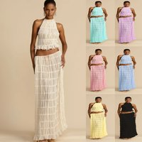 Women's clothing spring and summer new casual halter neck multi-wear two-piece suit INS loose holiday women's skirt suit
