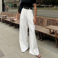 Women's Clothing new white high waisted trousers fashion versatile simple casual pants trousers loose autumn women's clothing