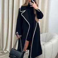 Clothing Double Sided Woolen Long Sleeve Braided Double Faced Wool Blend Long Sleeve Notched Collar Long Coat Loose Trench Jacket