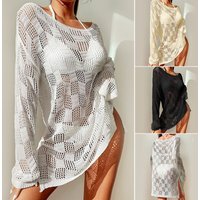 European And American Summer New Beach Dress Women's Solid Color Sexy Knitted Hollow Beach Bikini Swimsuit Blouse Sunscreen Clothing