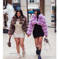 fashion imitation fur coat stand collar long sleeves
