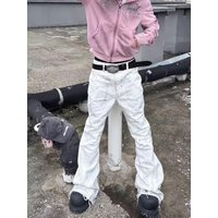 Men's And Women's Street Style Washed Distressed Tie Dye Flared Jeans Loose Fit Slimming Straight Leg Floor Length For Spring And Autumn